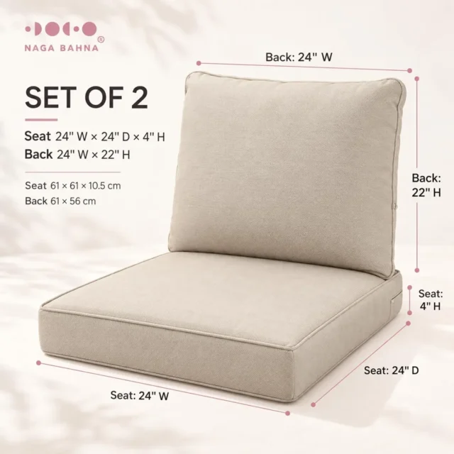 Set de 2 cojines de asiento profundo para exteriores, 61x 61cm, cojines de repuesto para sillas de patio con funda extraíble., foto 7 de 7