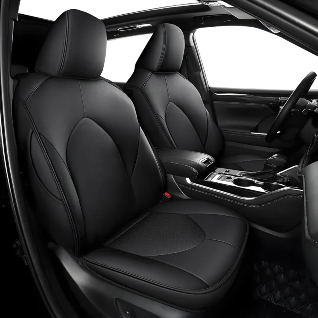 AOMSAZTO fundas personalizadas para Toyota Highlander 2014-2019, 3 filas, 8 asientos, segunda fila 40/60, piel sintética negra, ajuste preciso y protección completa., foto 1 de 6