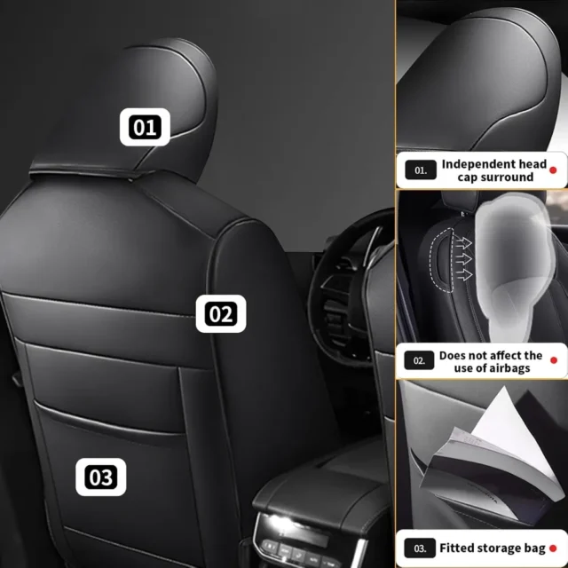 AOMSAZTO fundas personalizadas para Toyota Highlander 2014-2019, 3 filas, 8 asientos, segunda fila 40/60, piel sintética negra, ajuste preciso y protección completa., foto 3 de 6