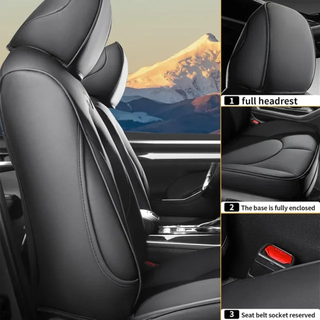 AOMSAZTO fundas personalizadas para Toyota Highlander 2014-2019, 3 filas, 8 asientos, segunda fila 40/60, piel sintética negra, ajuste preciso y protección completa., foto 4 de 6
