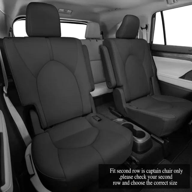 AOMSAZTO fundas personalizadas para Toyota Highlander 2014-2019, 3 filas, 8 asientos, segunda fila 40/60, piel sintética negra, ajuste preciso y protección completa., foto 6 de 6