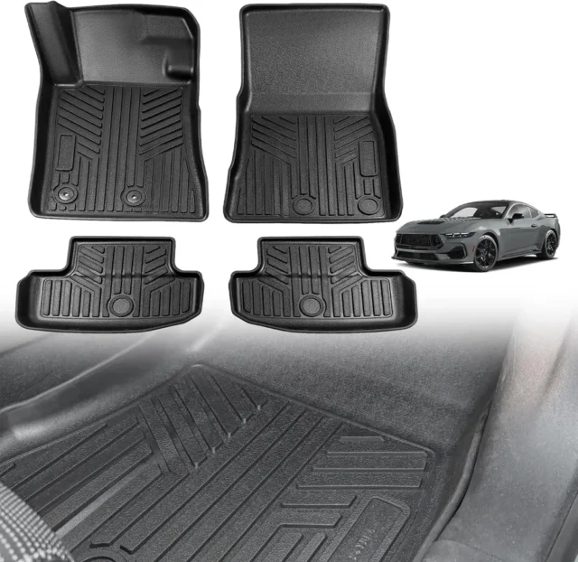 Juego completo de 3 alfombrillas para Ford Mustang 2024 2025 con protección completa de primera y 2ª fila para todo tipo de clima, elastómero termoplástico antideslizante, ajuste perfecto, foto 1 de 5