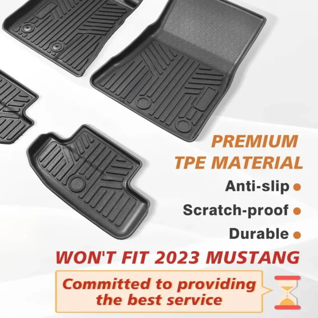 Juego completo de 3 alfombrillas para Ford Mustang 2024 2025 con protección completa de primera y 2ª fila para todo tipo de clima, elastómero termoplástico antideslizante, ajuste perfecto, foto 5 de 5