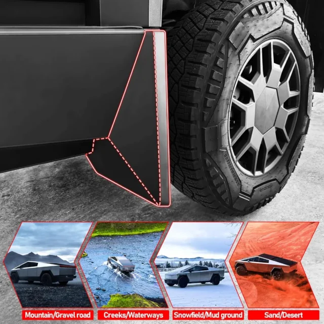 Guardabarros compatibles con Tesla Cybertruck 2023 2024, 4 protectores contra salpicaduras OEM, protección contra sedimentos para vehículos de invierno, sin necesidad de perforar, protector de neumáti, foto 2 de 6