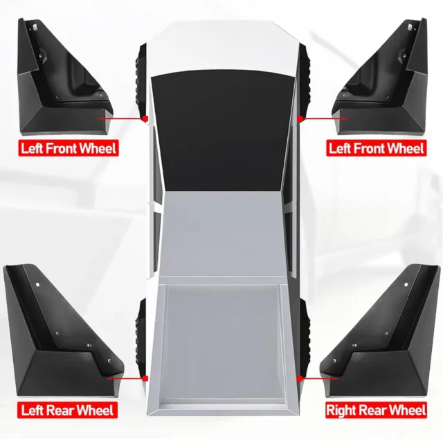 Guardabarros compatibles con Tesla Cybertruck 2023 2024, 4 protectores contra salpicaduras OEM, protección contra sedimentos para vehículos de invierno, sin necesidad de perforar, protector de neumáti, foto 3 de 6