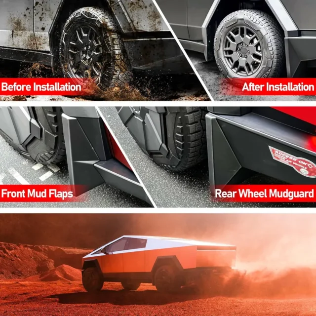 Guardabarros compatibles con Tesla Cybertruck 2023 2024, 4 protectores contra salpicaduras OEM, protección contra sedimentos para vehículos de invierno, sin necesidad de perforar, protector de neumáti, foto 4 de 6