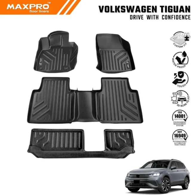 Alfombrillas para Volkswagen Tiguan 2019-2024 | Juego completo de 1ª y 2ª fila | Revestimientos de suelo de TPE resistentes impermeables para todo tipo de clima | Ajuste personalizado, foto 5 de 5