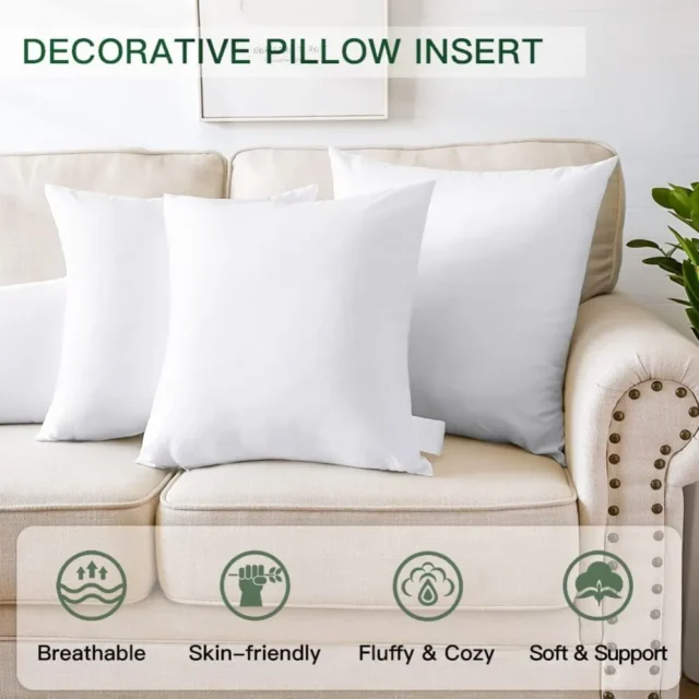 Paquete de 2 Rellenos de Almohada Decorativa, 28 x 28 Pulgadas Cuadrados Interior de Cojín Suave Esponjoso Mullido Relleno Almohadillas de Cojín Blancas Insertos de Almohada Decorativa, foto 5 de 5