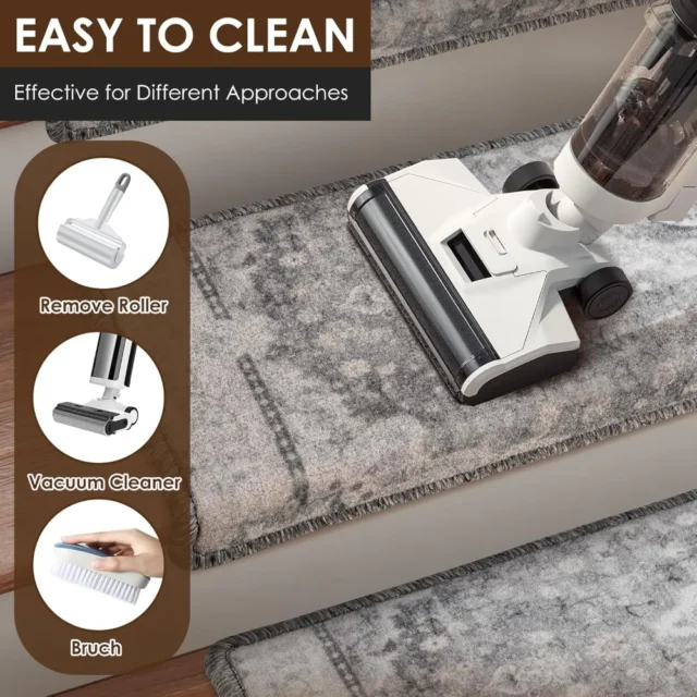 Juego de 14 Peldaños alfombrados antideslizantes para escaleras de madera con borde protector tipo bullnose. Reducen resbalones, protegen contra desgaste y son suaves, lavables y reutilizables., foto 3 de 6