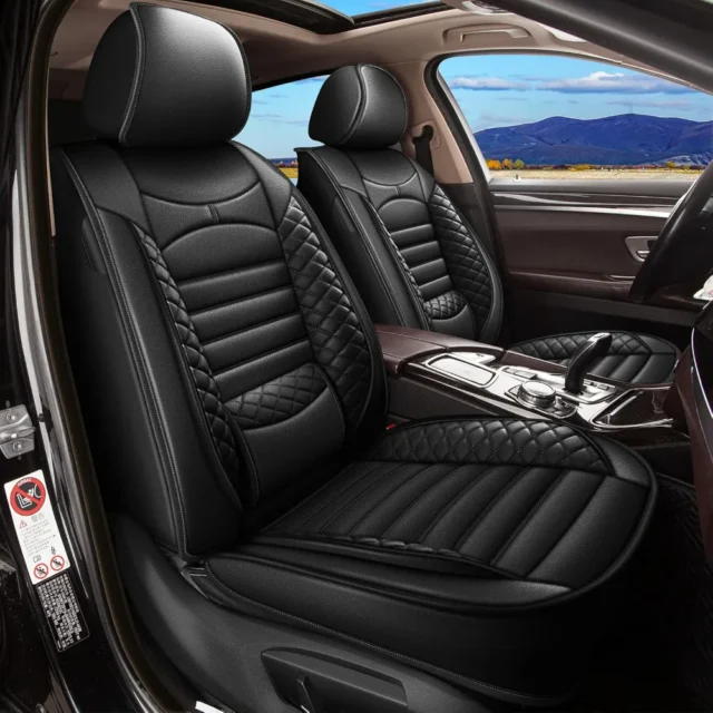 Fundas de asientos de coche compatibles con Infiniti Q50 2014-2026, juego completo de 5 asientos, de piel sintética, impermeable, protector compatible con airbag, color negro, foto 1 de 5