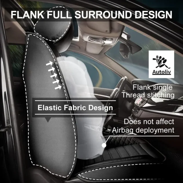 Fundas de asientos de coche compatibles con Infiniti Q50 2014-2026, juego completo de 5 asientos, de piel sintética, impermeable, protector compatible con airbag, color negro, foto 2 de 5