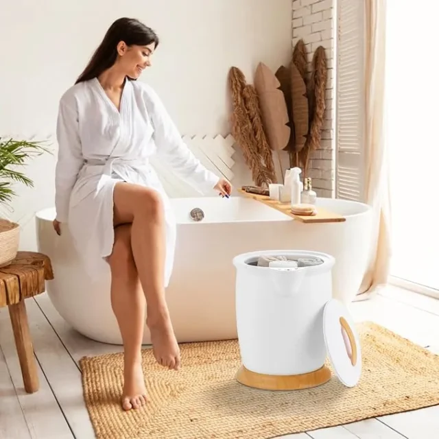 Cubo calentador de toallas de lujo, con soporte para fragancia, apagado automático, para hasta dos toallas de gran tamaño, albornoces, mantas, grande para baño, foto 4 de 5