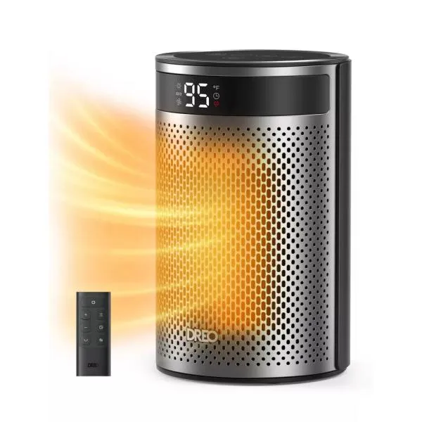 Calentador de espacio DREO Atom 416, 1500W, 200 sq.ft, silencioso 34dB, oscilación 70°, modo ECO, temporizador 12h, control remoto, portátil, seguridad Shield360, foto 3 de 4