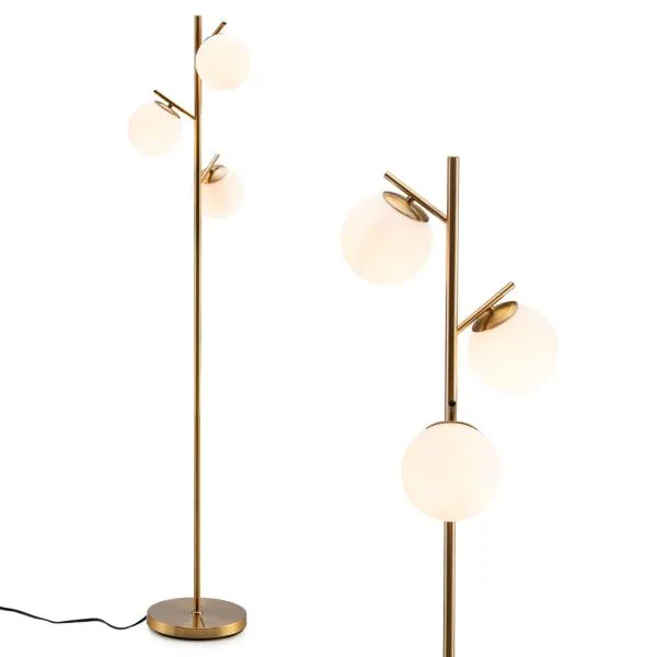 Lámpara de pie moderna de 3 globos dorada, con interruptor de pie, diseño elegante y estable, ideal para sala de estar, dormitorio y oficina, foto 2 de 5