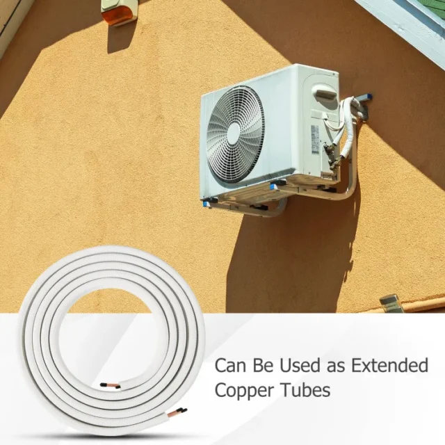 Juego de tuberías de cobre para mini split, 25 pies, 1/4 y 3/8 pulgadas, aislamiento triple capa, alta presión, resistencia al clima, fácil instalación, para HVAC, foto 1 de 6