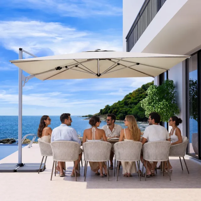 Sombrilla de patio rectangular 10x13 pies, rotación 360°, marco aluminio resistente al viento, impermeable y protección UV, para jardín, piscina y terraza, foto 1 de 6