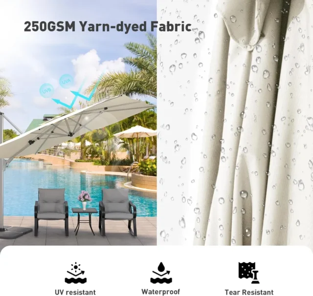 Sombrilla de patio rectangular 10x13 pies, rotación 360°, marco aluminio resistente al viento, impermeable y protección UV, para jardín, piscina y terraza, foto 2 de 6