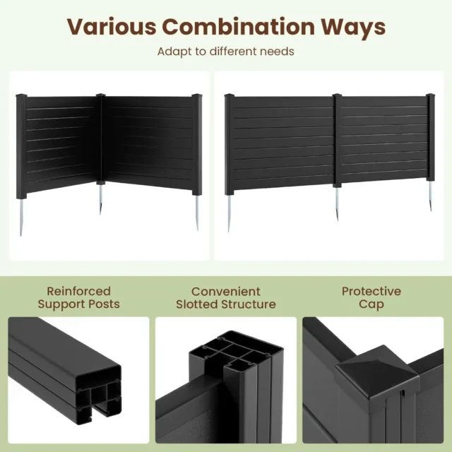Valla de privacidad para exteriores S AFSTAR, 2 paneles, 48x38 pulgadas, con estacas de metal, decorativa para patio y patio trasero, color negro, ., foto 2 de 6