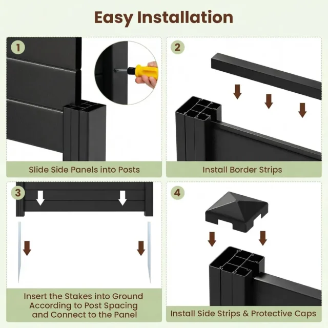 Valla de privacidad para exteriores S AFSTAR, 2 paneles, 48x38 pulgadas, con estacas de metal, decorativa para patio y patio trasero, color negro, ., foto 3 de 6