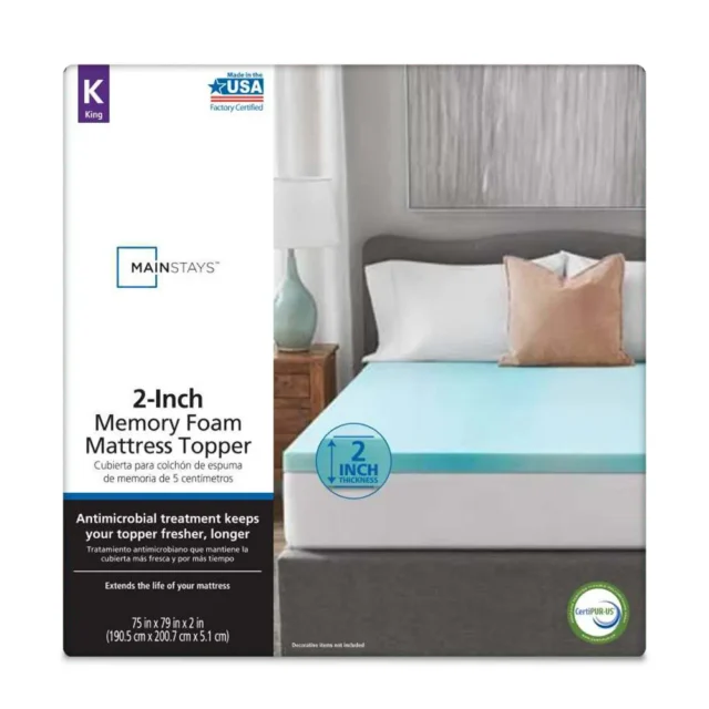 Cubrecama de Memory Foam Mainstays, 2 pulgadas de grosor, tamaño King, con remolino azul, para mayor confort y durabilidad, foto 2 de 5