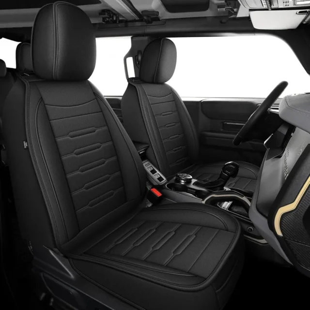 Fundas de asiento personalizadas para Ford Bronco 2021-2025, fundas de asiento delanteras impermeables de cuero con cobertura total para camioneta (2 asientos, color negro), foto 1 de 6