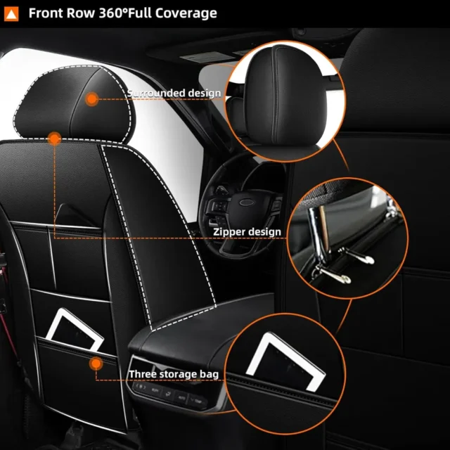 Fundas de asiento personalizadas para Ford Bronco 2021-2025, fundas de asiento delanteras impermeables de cuero con cobertura total para camioneta (2 asientos, color negro), foto 5 de 6