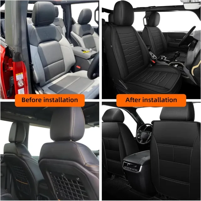 Fundas de asiento personalizadas para Ford Bronco 2021-2025, fundas de asiento delanteras impermeables de cuero con cobertura total para camioneta (2 asientos, color negro), foto 6 de 6