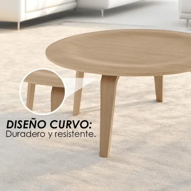 Mesa de centro moderna redonda, diseño minimalista, madera maciza multicapa de abedul, acabado natural, para sala de estar y oficina, foto 2 de 5