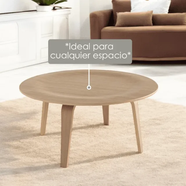Mesa de centro moderna redonda, diseño minimalista, madera maciza multicapa de abedul, acabado natural, para sala de estar y oficina, foto 3 de 5