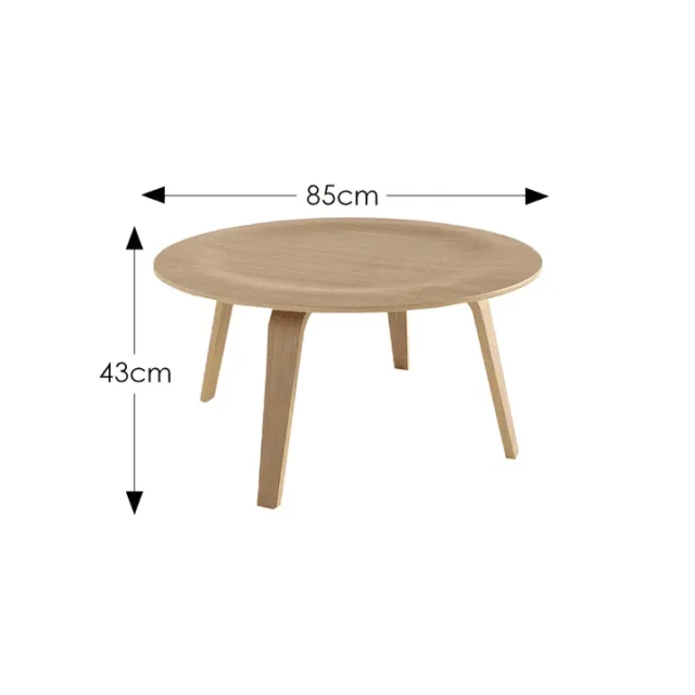 Mesa de centro moderna redonda, diseño minimalista, madera maciza multicapa de abedul, acabado natural, para sala de estar y oficina, foto 4 de 5