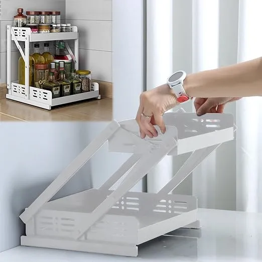 Organizador de especias extraíble Tycom para encimera y armario, soporte de almacenamiento de frascos, organizador de condimentos plegable, para cocina, 2 capas, blanco, foto 1 de 3