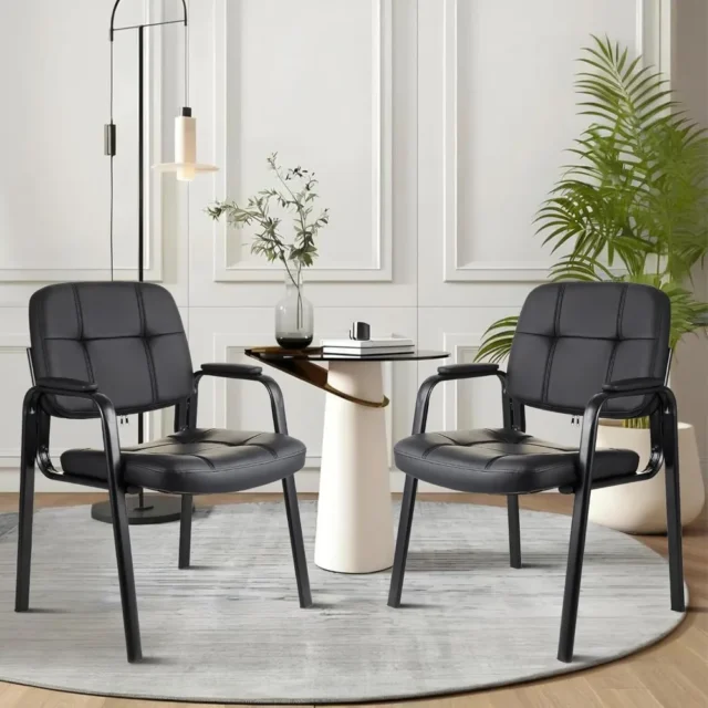 Sillas de recepción de oficina CLATINA, acolchada, ergonómica, con reposabrazos, para sala de espera, vestíbulo, reunión, iglesia, conferencias, escuela, hogar, paquete de 2, negro, foto 1 de 5