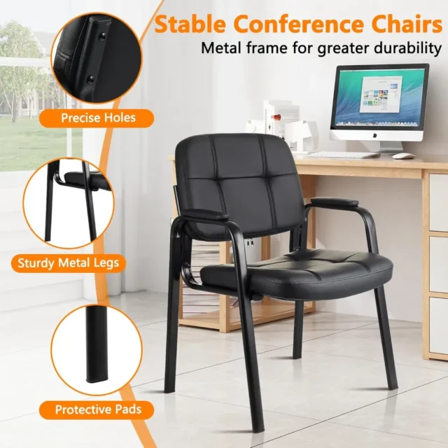 Sillas de recepción de oficina CLATINA, acolchada, ergonómica, con reposabrazos, para sala de espera, vestíbulo, reunión, iglesia, conferencias, escuela, hogar, paquete de 2, negro, foto 5 de 5