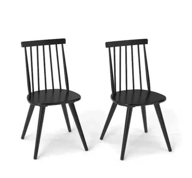 Sillas de comedor Windsor, juego de 2, con respaldo alto de husillo, marco de madera de caucho, color negro, para hogar y cocina, foto 1 de 5