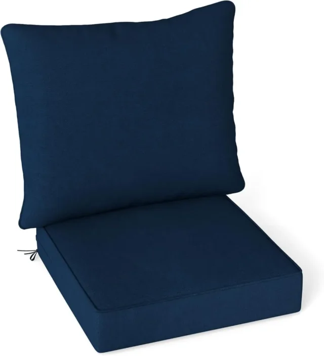 Juego de cojines para muebles de patio, cojín de asiento y respaldo, poliéster y algodón, resistente al agua y a los rayos solares, para interior y exterior, azul marino, foto 1 de 5