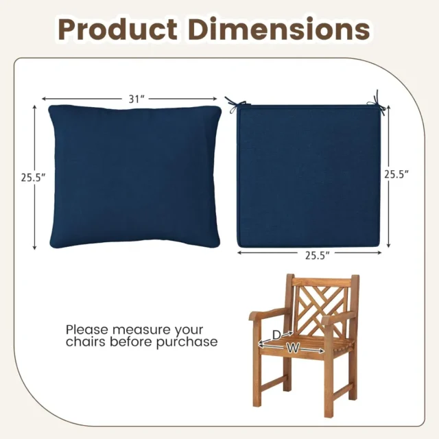 Juego de cojines para muebles de patio, cojín de asiento y respaldo, poliéster y algodón, resistente al agua y a los rayos solares, para interior y exterior, azul marino, foto 3 de 5