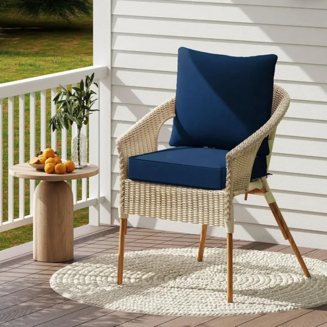 Juego de cojines para muebles de patio, cojín de asiento y respaldo, poliéster y algodón, resistente al agua y a los rayos solares, para interior y exterior, azul marino, foto 4 de 5