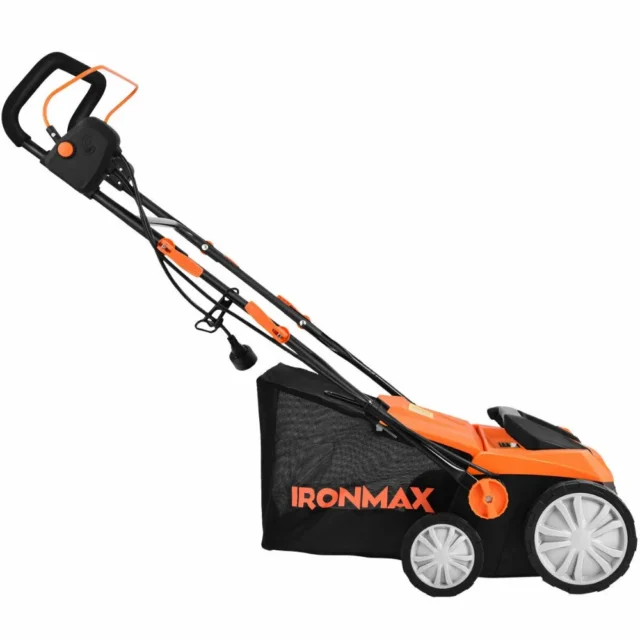 Scarifier eléctrico con cable de 15 pulgadas, 13 amperios, con bolsa de recolección y cuchillas extraíbles, 4 alturas de corte, motor potente, para jardín, foto 5 de 6