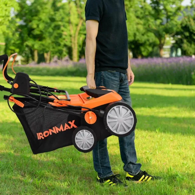 Scarifier eléctrico con cable de 15 pulgadas, 13 amperios, con bolsa de recolección y cuchillas extraíbles, 4 alturas de corte, motor potente, para jardín, foto 6 de 6