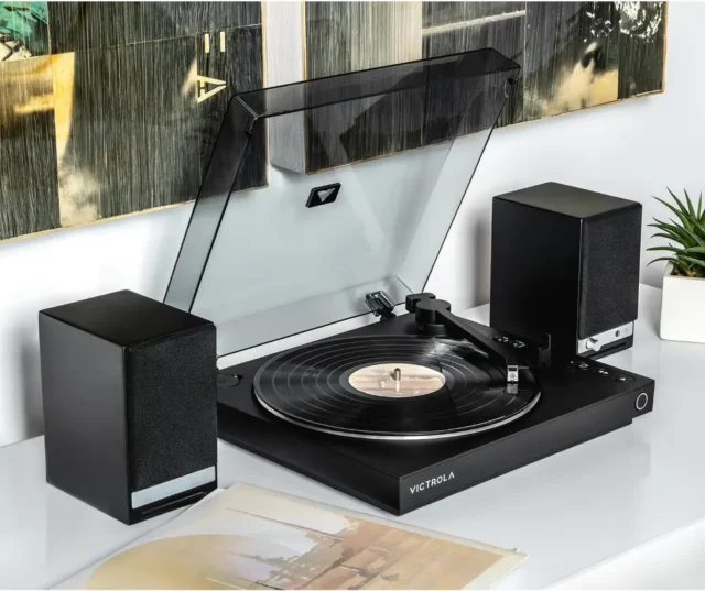Tocadiscos Victrola Automático Bluetooth, 2 velocidades, plato de aluminio, preamplificador conmutable, cartucho Audio Technica ATN3600L, salida Bluetooth VINYLSTREAM, salida RCA, para hogar y fiesta, foto 1 de 6