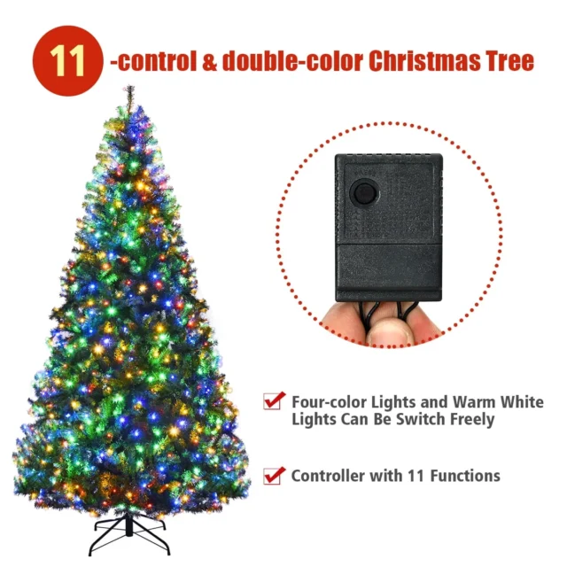Árbol de Navidad Artificial 8 Pies Preiluminado con 750 Luces LED Multicolor y 11 Modos, foto 2 de 5