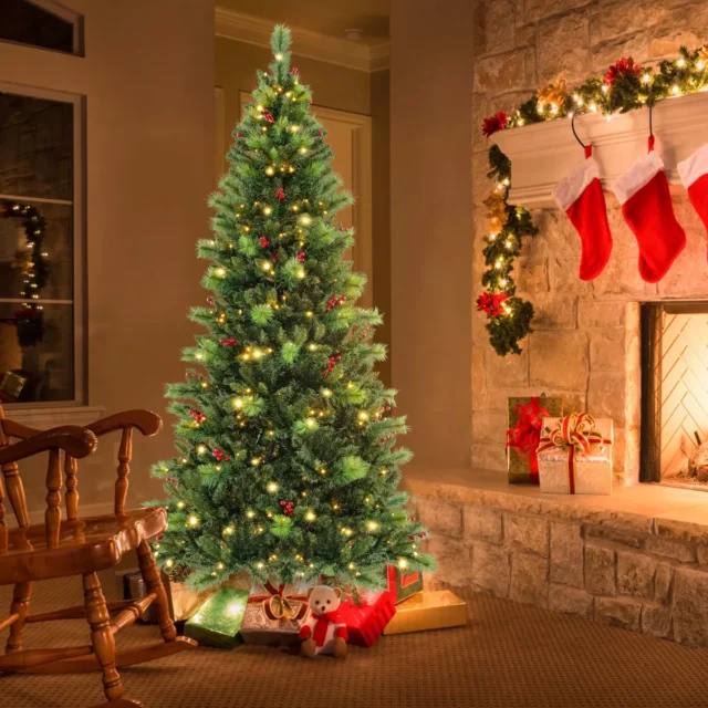 Árbol de Navidad Artificial 7 Pies Preluminado 400 Luces LED, 9 Modos y Control Remoto, foto 1 de 4