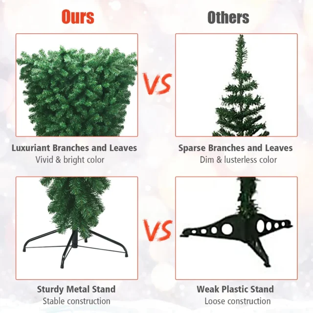 Árbol de Navidad Artificial Invertido 7 Pies 1000 Puntas Ramas Verdes PVC sin Luces Base Metal, foto 2 de 5