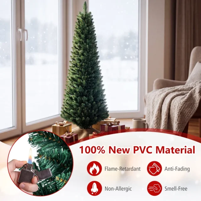 Árbol de Navidad artificial tipo lápiz 150 cm altura, base hierro, 220 ramas PVC verde, foto 5 de 5