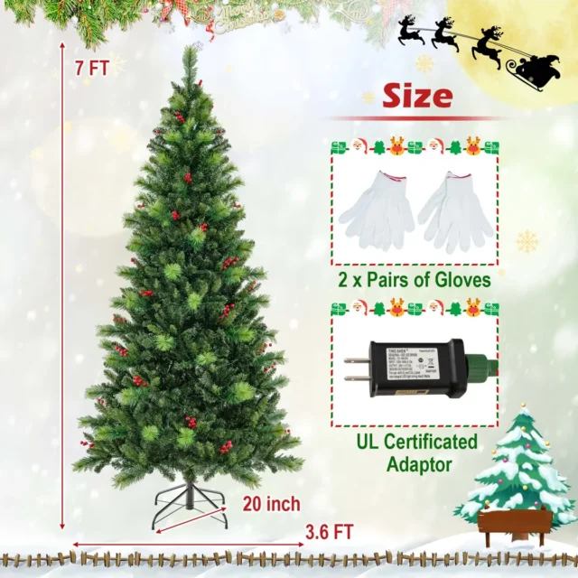 Árbol de Navidad Artificial 7 Pies Preluminado 400 Luces LED, 9 Modos y Control Remoto, foto 4 de 4