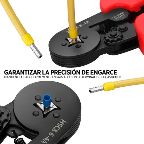 Crimpadora de cable con trinquete autoajustable, 1200 terminales y conectores variados, mango ergonómico antideslizante y organizador, para electricidad y bricolaje, foto 4 de 5