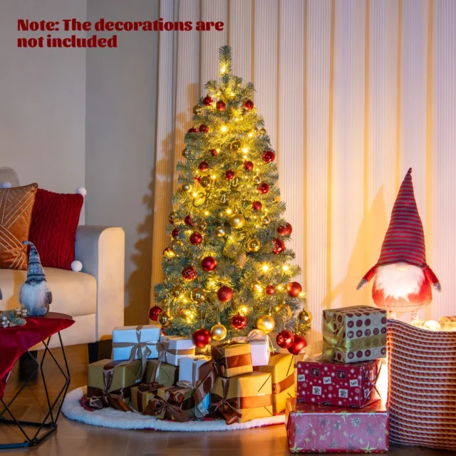 Árbol de Navidad artificial azul PreLit 4.5 ft con 9 modos de iluminación LED multicolor y blanco cálido, diseño slim de 2 secciones, base metálica estable e incluye guantes de protección, foto 4 de 6