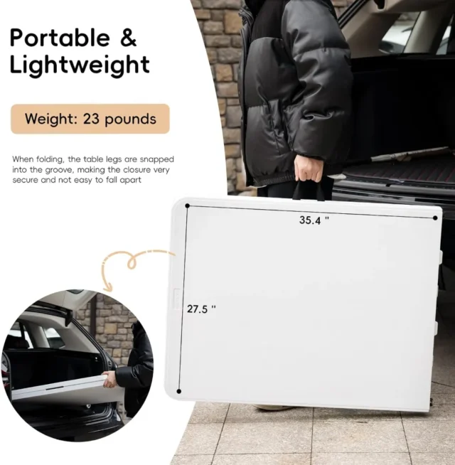 Mesa plegable de plástico portátil resistente de 6 pies, color blanco, para exterior, camping, fiestas, eventos, bodas, picnics, interior, trabajo, reuniones, banquetes y barbacoas, foto 4 de 6