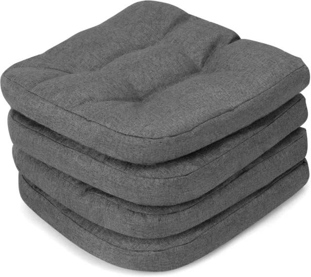 Paquete de 4 cojines para silla, antideslizantes, cómodos, funda de lino transpirable, lavables, para comedor, cocina, oficina y exterior, foto 1 de 5