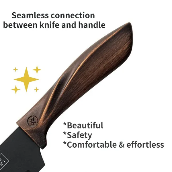 Set de 5 cuchillos de cocina con bloque de madera, hojas de acero inoxidable afiladas y duraderas, mango ergonómico, antioxidación y anticorrosión, para hogar y cocina, foto 2 de 5